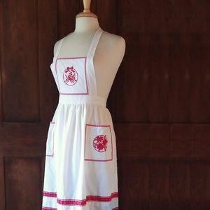 Vintage Bib Hostess Apron Cotton White & Red